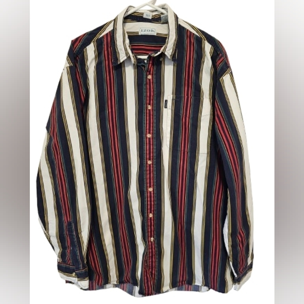 Izod Vintage 90's Men's Multicolor Striped Button Down Shirt Size XLT